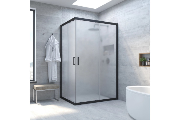 Душевой уголок Vegas Glass ZA-F Novo 110*90 02М 10 профиль черный матовый, стекло сатин, прямоугольный, двери раздвижные