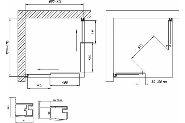 Душевой уголок Vegas Glass ZA-F Novo 110*90 02М 10 профиль черный матовый, стекло сатин, прямоугольный, двери раздвижные