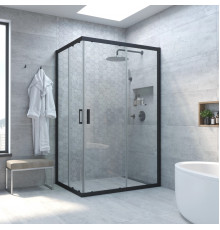 Душевой уголок Vegas Glass ZA-F Novo 110*90 02М 01 профиль черный матовый, стекло прозрачное, прямоугольный, двери раздвижные