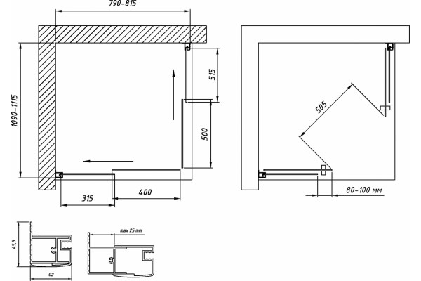Душевой уголок Vegas Glass ZA-F Novo 110*80 07 01 профиль матовый хром. стекло прозрачное прямоугольный, двери раздвижные