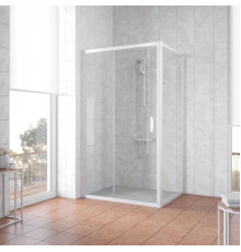Душевой уголок Vegas Glass ZP+ZPV NOVO 100*80 01 01 профиль белый, стекло прозрачное, прямоугольный, двери раздвижные