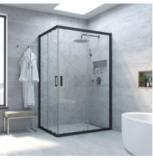 Душевой уголок Vegas Glass ZA-F Novo 100*90 02М 01 профиль черный матовый, стекло прозрачное, прямоугольный, двери раздвижные