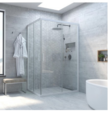 Душевой уголок Vegas Glass ZA-F Novo 100*80 01 01 профиль белый, стекло прозрачное, прямоугольный, двери раздвижные