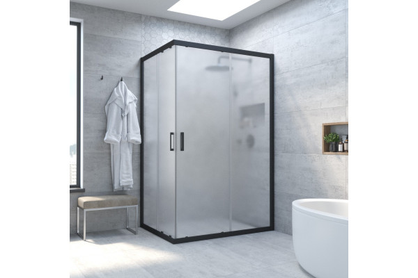 Душевой уголок Vegas Glass ZA-F Novo 90*80 02М 10 профиль черный матовый, стекло сатин, прямоугольный, двери раздвижные