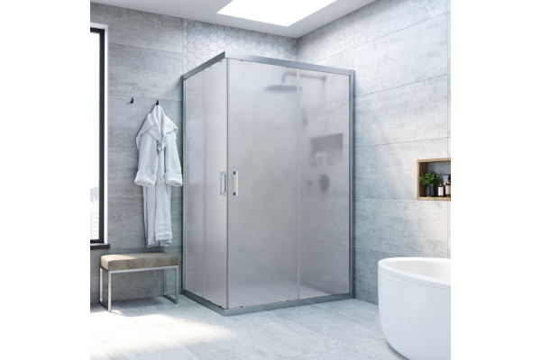 Душевой уголок Vegas Glass ZA-F Novo 90*80 07 10 профиль матовый хром, стекло сатин, прямоугольный, двери раздвижные