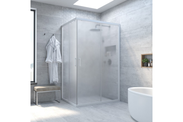 Душевой уголок Vegas Glass ZA-F Novo 90*80 01 10 профиль белый, стекло сатин, прямоугольный, двери раздвижные