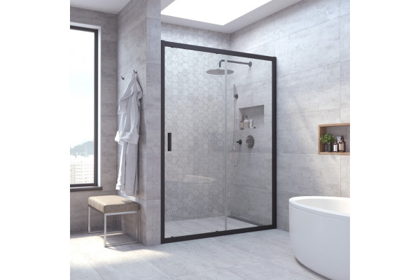 Душевая дверь в нишу Vegas Glass ZP NOVO 125 02М 01 125 см, профиль матовый черный, стекло прозрачное, раздвижная