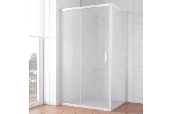 Душевой уголок Vegas Glass ZP+ZPV NOVO 140*100 01 10 профиль белый, стекло сатин, прямоугольный, двери раздвижные