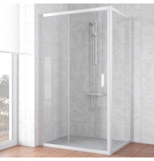 Душевой уголок Vegas Glass ZP+ZPV NOVO 140*100 01 01 профиль белый, стекло прозрачное, прямоугольный, двери раздвижные