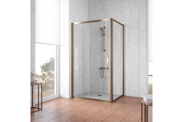 Душевой уголок Vegas Glass ZP+ZPV TUR NOVO 140*90 05 01 профиль бронза, стекло прозрачное, прямоугольный, двери раздвижные