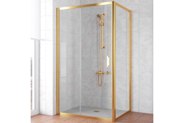 Душевой уголок Vegas Glass ZP+ZPV TUR NOVO 140*90 09 01 профиль золото, стекло прозрачное, прямоугольный, двери раздвижные
