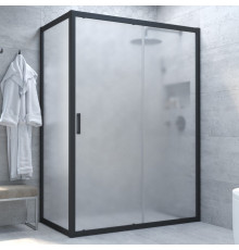 Душевой уголок Vegas Glass ZP+ZPV NOVO 140*80 02М 10 профиль черный матовый, стекло сатин, прямоугольный, двери раздвижные
