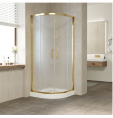 Душевой уголок Vegas Glass ZS Tur Novo 80 09 10 профиль золото, стекло сатин, четверть круга, двери раздвижные