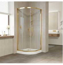 Душевой уголок Vegas Glass ZS Tur Novo 80 09 01 профиль золото, стекло прозрачное, четверть круга, двери раздвижные