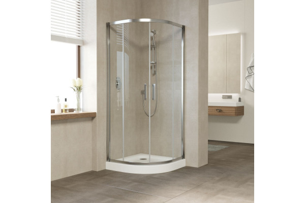 Душевой уголок Vegas Glass ZS Tur Novo 110 08 01 профиль глянцевый хром, стекло прозрачное, четверть круга, двери раздвижные