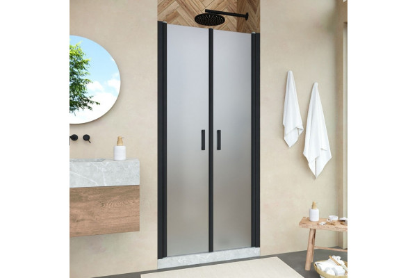 Душевая дверь в нишу Vegas Glass E2P Novo 70 02М 10 профиль черный матовый, стекло сатин, распашная