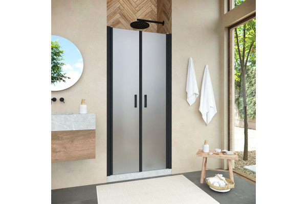Душевая дверь в нишу Vegas Glass E2P Novo 70 02М 10 профиль черный матовый, стекло сатин, распашная