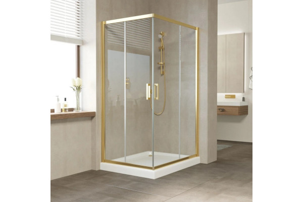 Душевой уголок Vegas Glass ZA-F Tur Novo 110*100 09 01 профиль золото, стекло прозрачное, прямоугольный, двери раздвижные