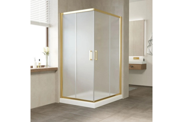 Душевой уголок Vegas Glass ZA-F Tur Novo 110*90 09 10 профиль золото, стекло сатин, прямоугольный, двери раздвижные