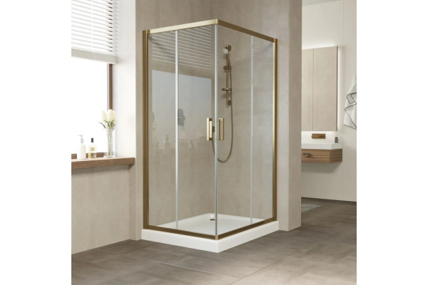 Душевой уголок Vegas Glass ZA-F Tur Novo 100*80 08 01 профиль бронза, стекло прозрачное, прямоугольный, двери раздвижные