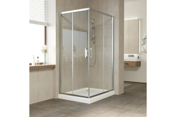 Душевой уголок Vegas Glass ZA-F Tur Novo 90*80 08 01 профиль глянцевый хром, стекло прозрачное, прямоугольный, двери раздвижные