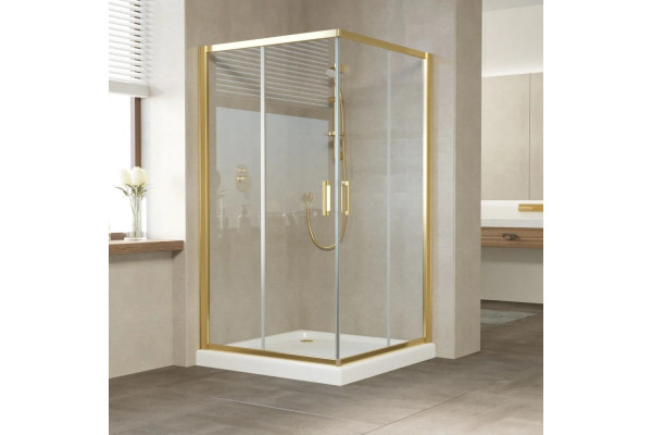 Душевой уголок Vegas Glass ZA Tur Novo 120 09 01 профиль золото, стекло прозрачное, квадратный, двери раздвижные
