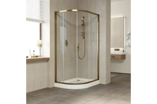 Душевой уголок Vegas Glass ZS-F Tur Novo 90*80 05 01 профиль бронза, стекло прозрачное, прямоугольный-асимметричный, двери раздвижные