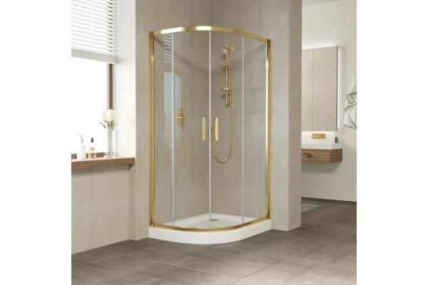 Душевой уголок Vegas Glass ZS-F Tur Novo 120*110 09 01 профиль золото, стекло прозрачное, прямоугольный-асимметричный, двери раздвижные