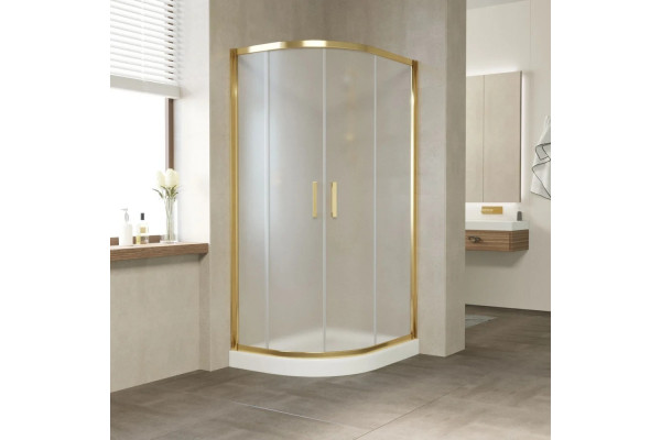 Душевой уголок Vegas Glass ZS-F Tur Novo 100*90 09 10 профиль золото, стекло сатин, прямоугольный-асимметричный, двери раздвижные