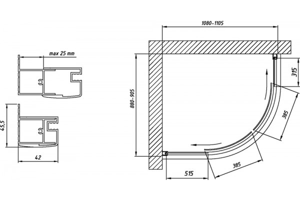 Душевой уголок Vegas Glass ZS-F Tur Novo 110*90 08 10 профиль глянцевый хром, стекло сатин, прямоугольный-асимметричный, двери раздвижные