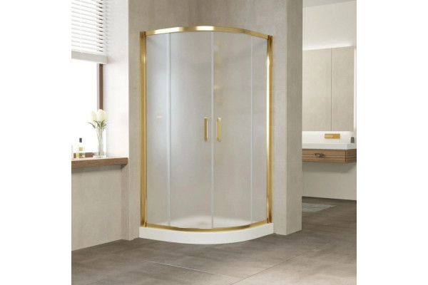 Душевой уголок Vegas Glass ZS Tur Novo 120 09 10 профиль золото, стекло сатин, четверть круга, двери раздвижные