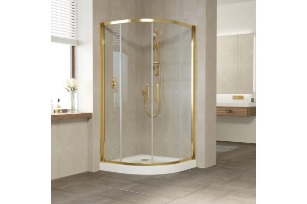 Душевой уголок Vegas Glass ZS Tur Novo 120 09 01 профиль золото, стекло прозрачное, четверть круга, двери раздвижные