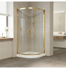 Душевой уголок Vegas Glass ZS Tur Novo 110 09 01 профиль золото, стекло прозрачное, четверть круга, двери раздвижные
