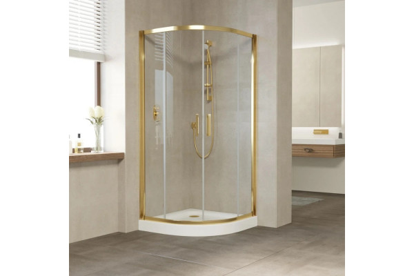 Душевой уголок Vegas Glass ZS Tur Novo 110 09 01 профиль золото, стекло прозрачное, четверть круга, двери раздвижные