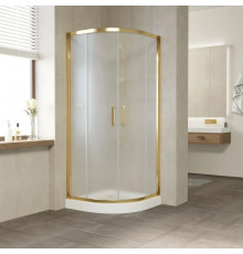Душевой уголок Vegas Glass ZS Tur Novo 90 09 10 профиль золото, стекло сатин, четверть круга, двери раздвижные