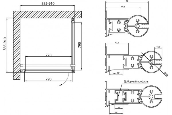 Душевой уголок Vegas Glass EP-Fis Novo 90 02М 10 L профиль черный матовый, стекло сатин, квадратный, двери распашные