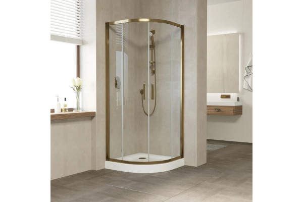 Душевой уголок Vegas Glass ZS Tur Novo 80 05 01 профиль бронза, стекло прозрачное, четверть круга, двери раздвижные