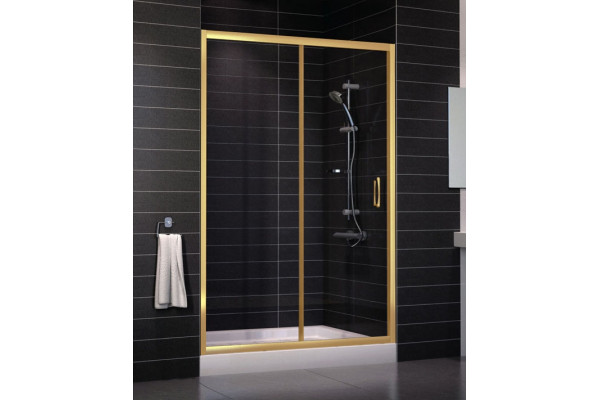 Душевая дверь в нишу Vegas Glass ZP 0130 09 01 стекло прозрачное, 130, раздвижная, профиль золото
