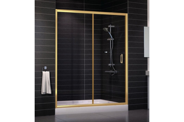 Душевая дверь в нишу Vegas Glass ZP 0160 09 01 стекло прозрачное, 160, раздвижная, профиль золото