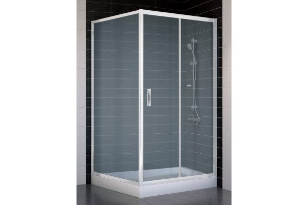 Душевой уголок Vegas Glass ZP+ZPV 100*100 01 10 профиль белый, стекло сатин, квадратный, двери раздвижные