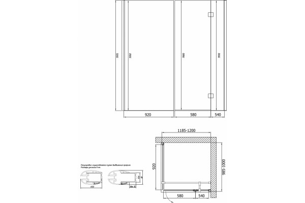 Душевой уголок Vegas Glass AFP-Fis Lux 120*100 05 01 R профиль бронза, стекло прозрачное, прямоугольный, двери распашные