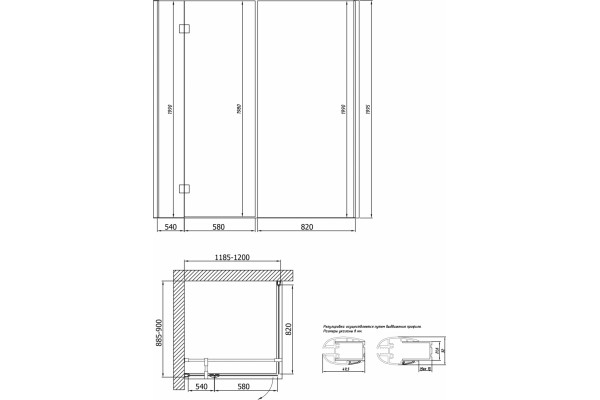 Душевой уголок Vegas Glass AFP-Fis Lux 120*90 08 10 L профиль глянцевый хром, стекло сатин, прямоугольный, двери распашные