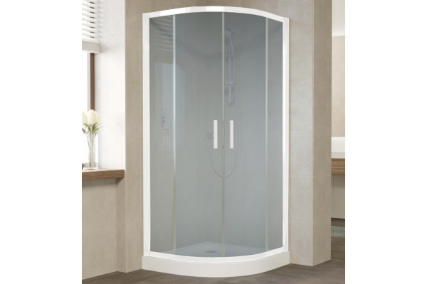 Душевой уголок Vegas Glass ZS 0090 01 10 профиль белый, стекло сатин, четверть круга, двери раздвижные