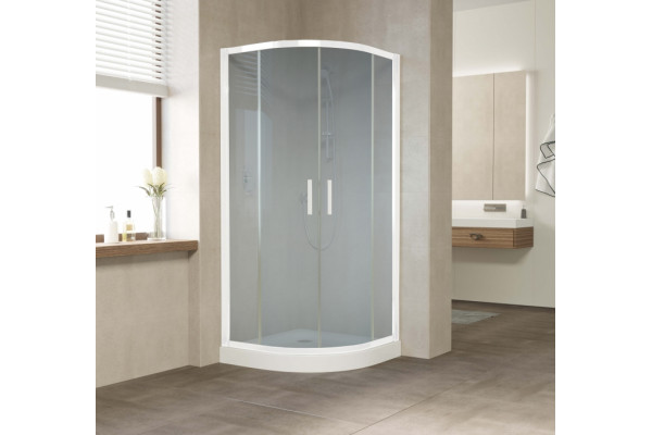 Душевой уголок Vegas Glass ZS 0090 01 10 профиль белый, стекло сатин, четверть круга, двери раздвижные