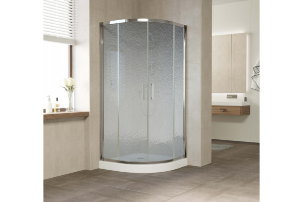 Душевой уголок Vegas Glass ZS 0100 08 02 профиль глянцевый хром, стекло шиншилла, четверть круга, двери раздвижные