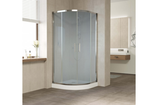 Душевой уголок Vegas Glass ZS 0100 08 10 профиль глянцевый хром, стекло сатин, четверть круга, двери раздвижные