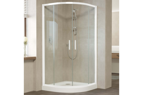 Душевой уголок Vegas Glass ZS 110 01 01 профиль белый, стекло прозрачное, четверть круга, двери раздвижные