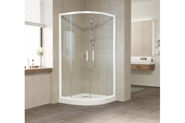 Душевой уголок Vegas Glass ZS 110 01 01 профиль белый, стекло прозрачное, четверть круга, двери раздвижные