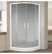 Душевой уголок Vegas Glass ZS 110 01 02 профиль белый, стекло шиншилла, четверть круга, двери раздвижные