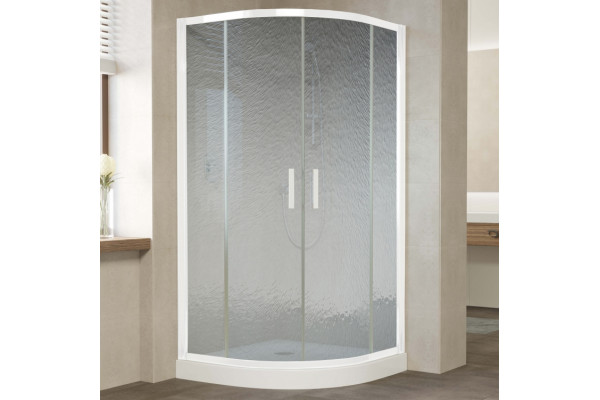 Душевой уголок Vegas Glass ZS 110 01 02 профиль белый, стекло шиншилла, четверть круга, двери раздвижные